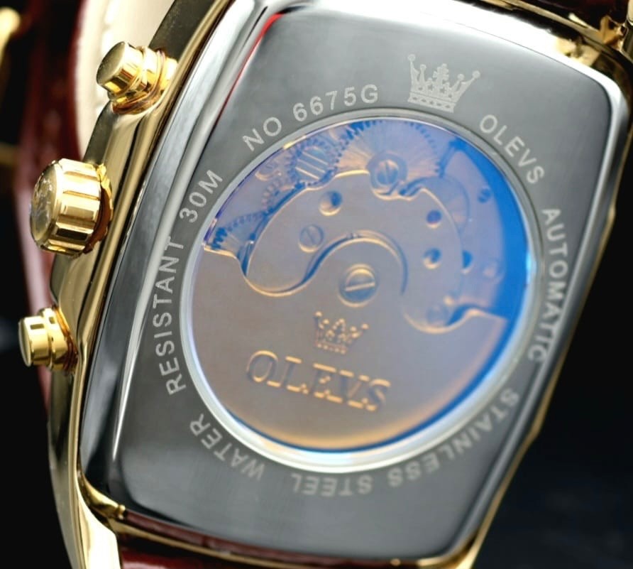 OLEVS  Automatik Herren Männer Armband Uhr Automatikuhr Gold Braun Farben Neu3