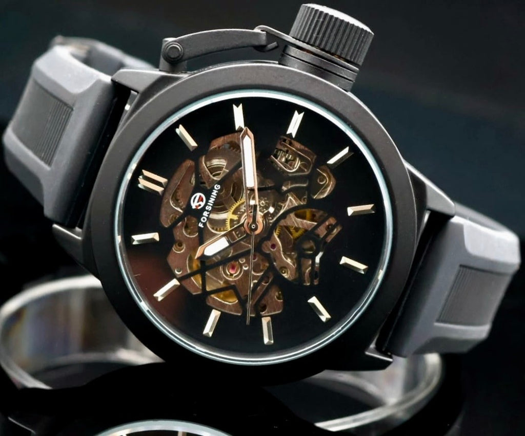 FORSINING - AUTOMATIK - UHR - HERREN - SILIKON - SCHWARZ - 46MM - NEU0