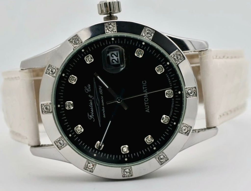 Forestier & Cie Automatik Herren Leder Armband Automatikuhr Herrenuhr Datum Weiß1