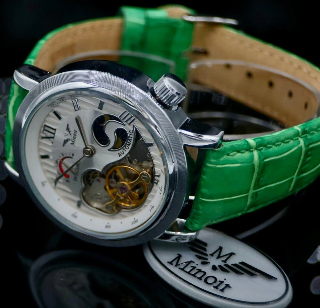 Mega Edle Herren Uhr Automatikuhr Armbanduhr Minoir LUXUS mit offener Unruh Grün1