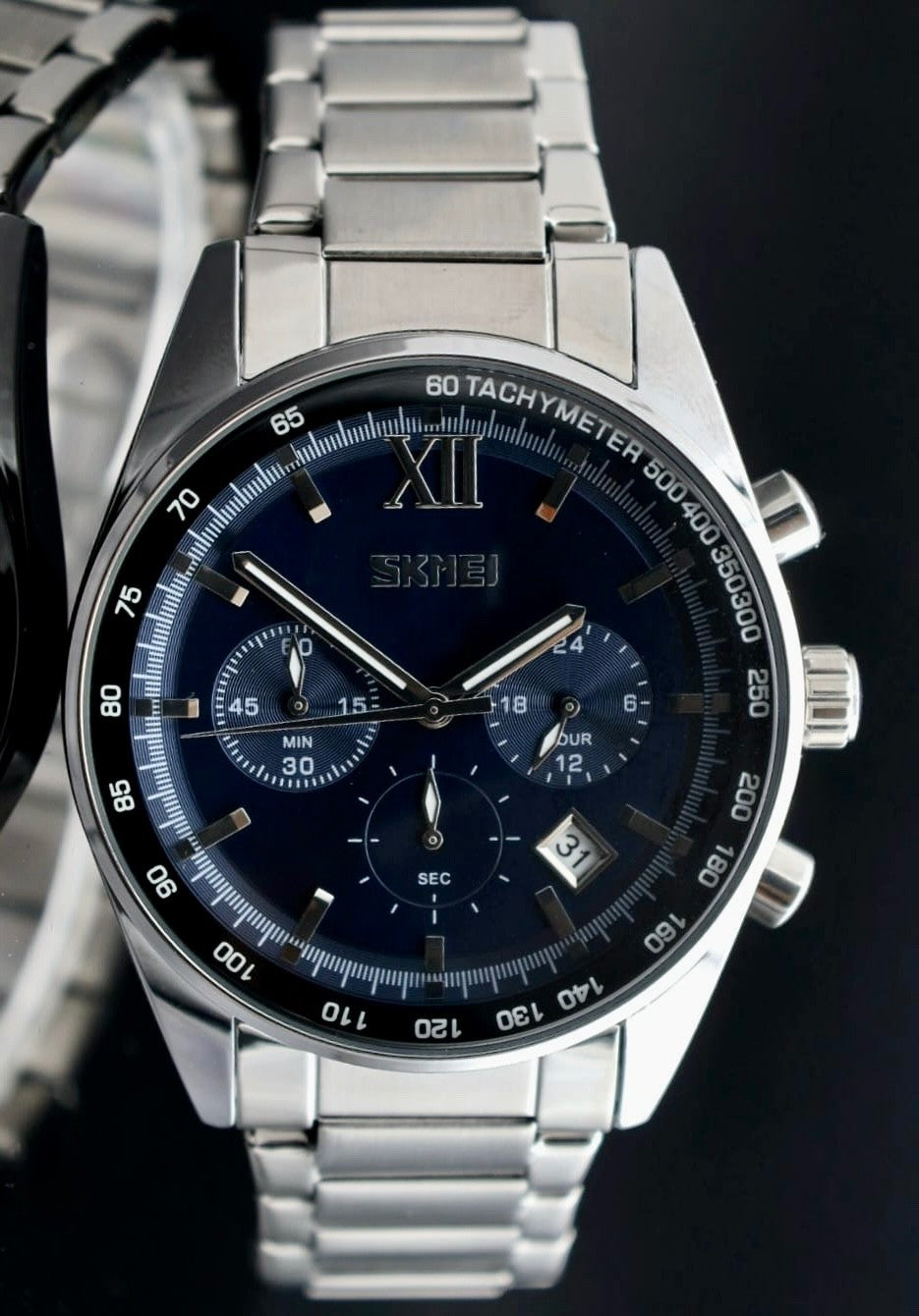 SKM - HERREN - UHR - CHRONOGRAPH - DATUM - STOPPUHR - EDELSTAHL - SILBERFARBEN0