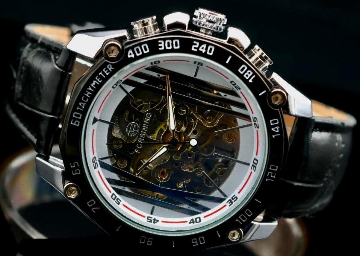 FORSINING - HERREN - AUTOMATIK - UHR - LEDER - SKELETTUHR - NEU - 48MM0