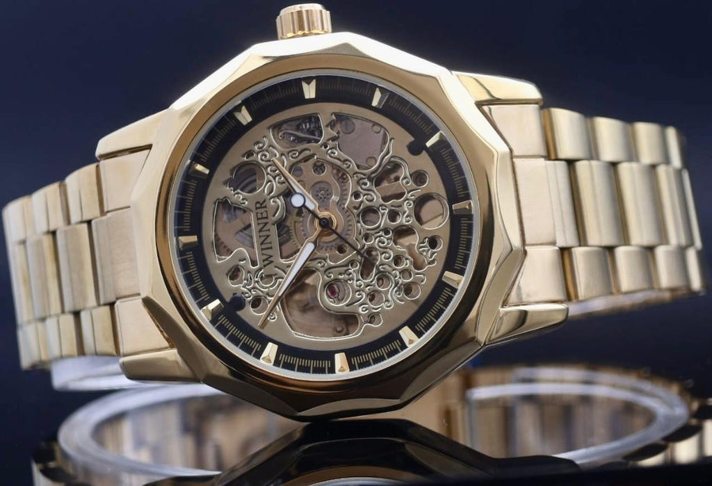 WINNER - HERREN - AUTOMATIK - UHR - GOLD - EDELSTAHL - SKELETTUHR - 42MM1