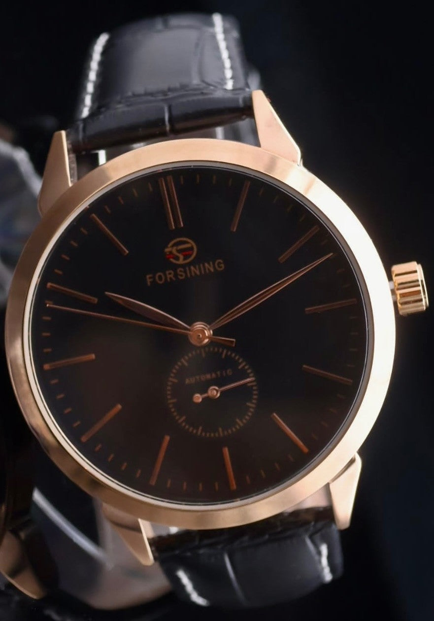 FORSINING - AUTOMATIK - UHR - HERREN - LEDER - ROSÉ/SCHWARZ - 46MM - NEU0