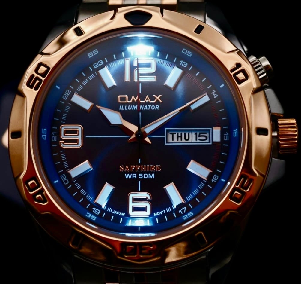 Mega Edle Omax Sapphire ILLUMINATOR   Herren Armband Uhr IP Veredelt Neu mit Box0