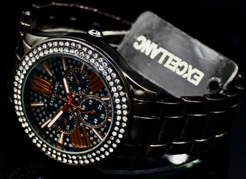 Excellanc Damen Frauen Armband Uhr Schwarz Farben Damenuhr Strass Chrono-Look1