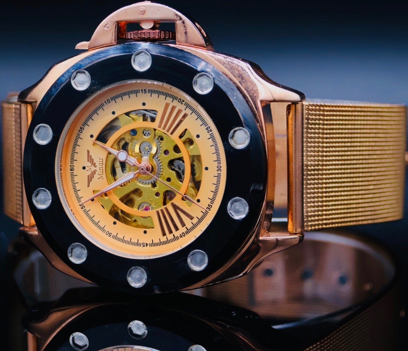 Edle Herren Männer Uhr Automatikuhr Armbanduhr Rosé Farben Minoir Herrenuhr1