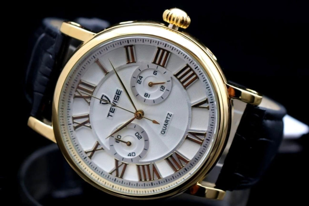 TEVISE - QUARZ - ARMBAND - UHR - LEDER - 24H ANZEIGE - 44MM- NEU1