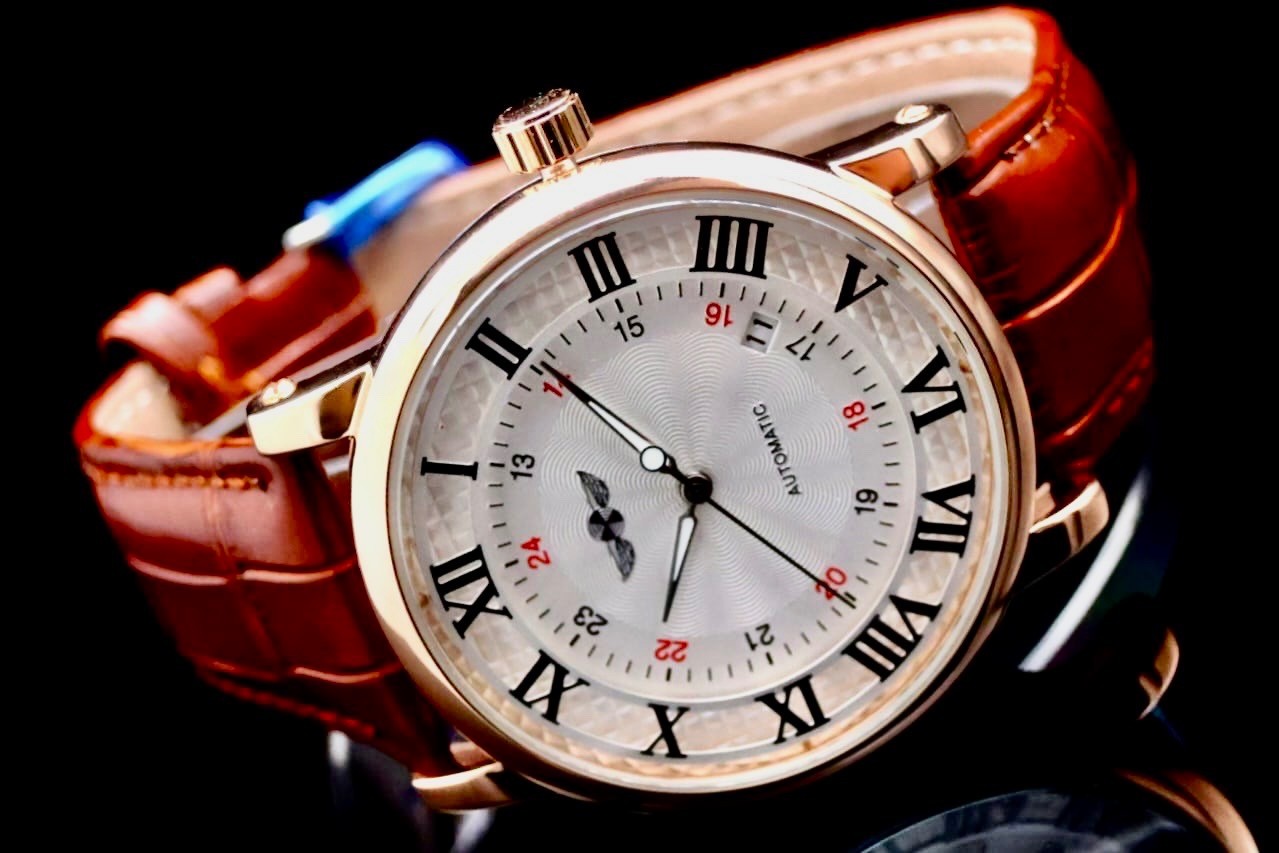 WINNER - HERREN - AUTOMATIK - UHR - DATUM - LEDER - BRAUN - 44MM - NEU1