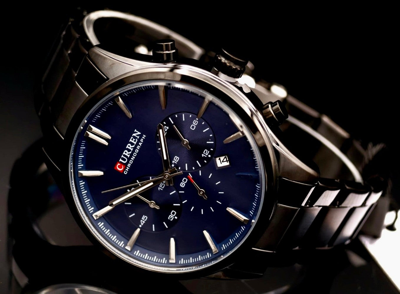 Exclusive Herren Männer Armband Uhr Herrenuhr Blau Silber Optik & Datumsanzeige1