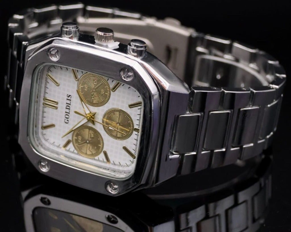 Edle Herren Armband Männer Uhr  Silber Gold  Farben Chrono Look * NEU *1