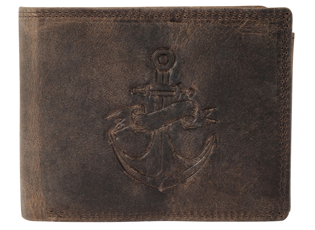 Akzent Leder Geldbörse RFID Echtleder Portemonnaie Geldbeutel Anker Braun 30