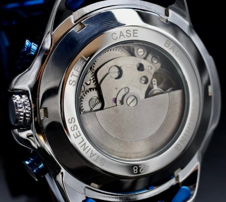 Sportliche Herren Männer Automatik Uhr Blau Silber Farben Vollkalender Datum NEU2