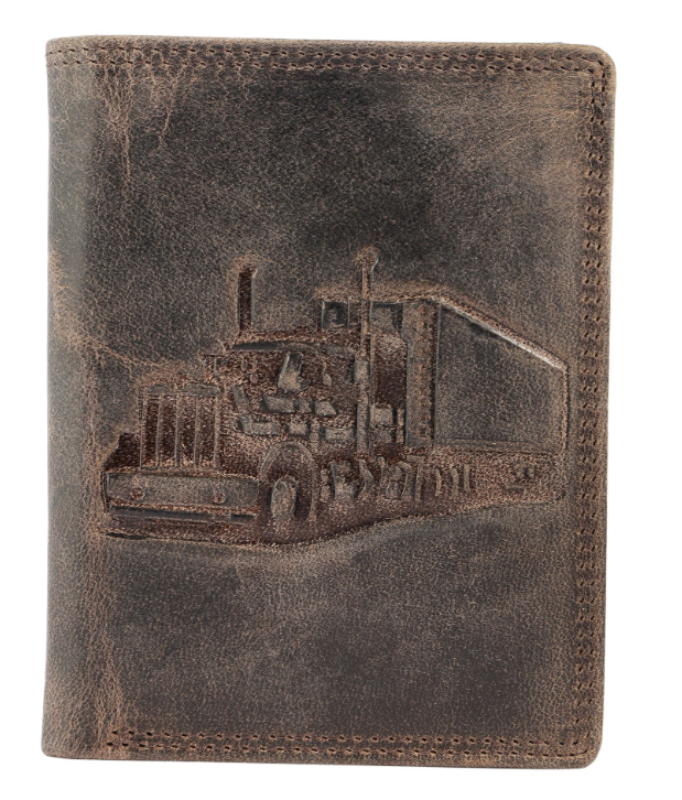 Akzent Basic Leder Geldbörse RFID Schutz Portemonnaie Braun Truck Motiv 30