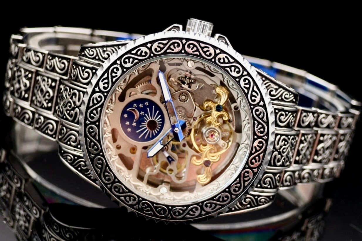 Winner Herren Automatikuhr Edelstahl Skelett Uhr Silber Vintage Luxus Design #0