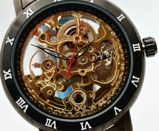 Sportliche Herren Männer Automatik Uhr Blau Gold Farben mit Lederarmband NEU2