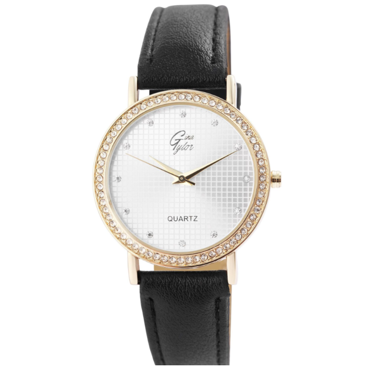 Damen Geschenkset  Uhr Armbanduhr Halskette und Ohrringe Schwarz Goldfarbig3