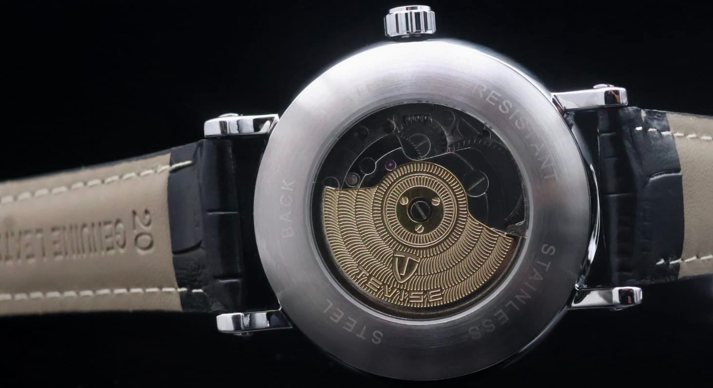 TEVISE Herren Automatik Armband Skelett Uhr Grün Schwarz Leder Sichtboden 42mm1