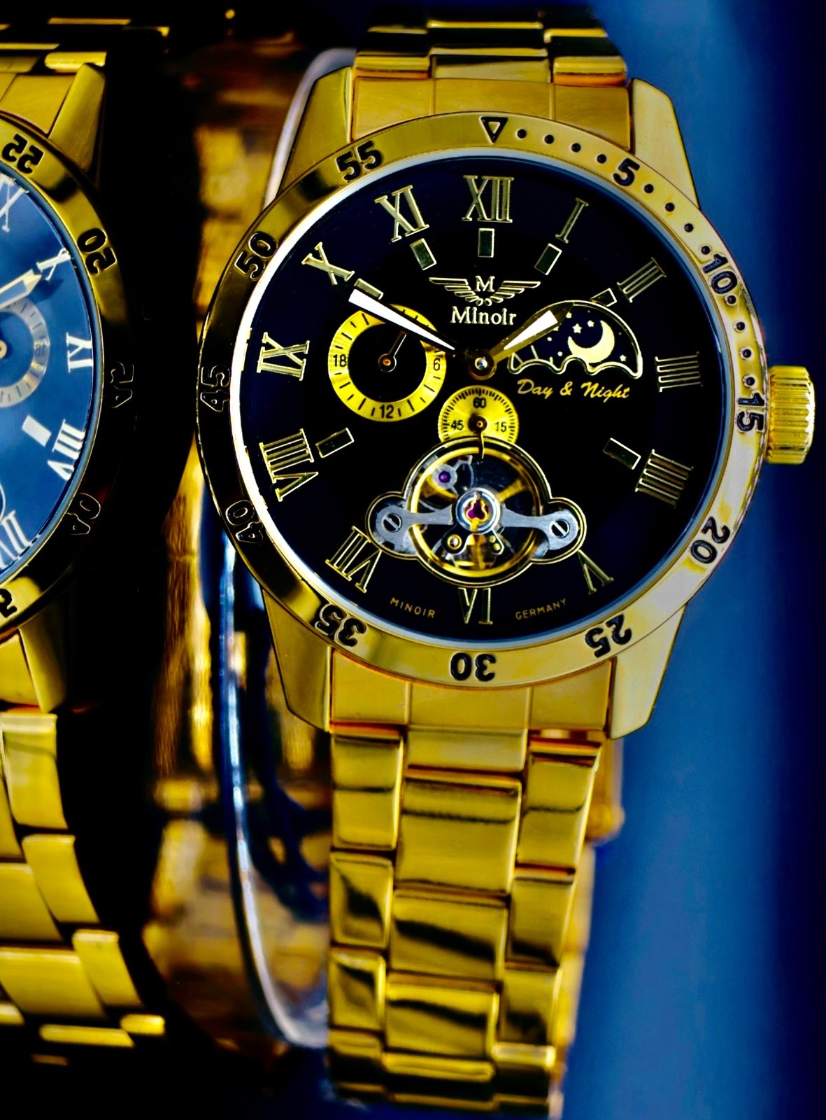 Exclusive Minoir Automatik Herrenuhr Klassisch mit offenem Werk & Glasboden0