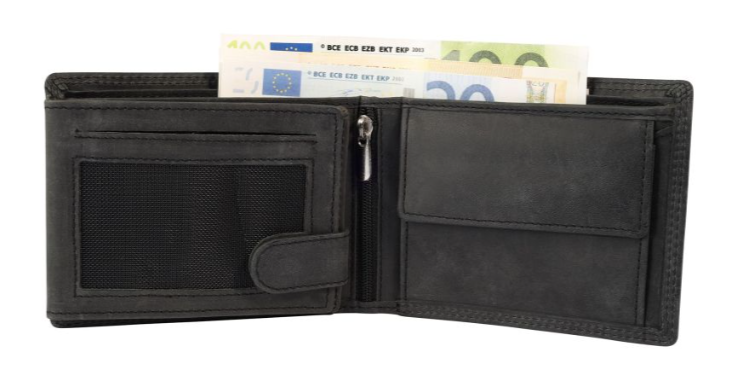 Akzent Leder Geldbörse RFID Echtleder Portemonnaie Geldbeutel Angler Schwarz 21