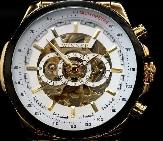 Winner Automatik Herren Uhr - Edelstahl Weiß-Gold Farben Herrenuhr Leuchtzeiger2