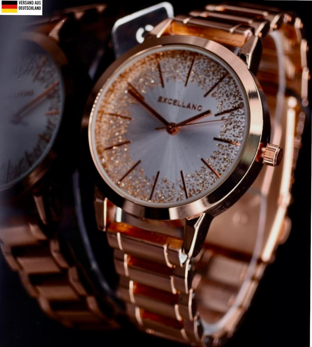 Edle Excellanc Damen Frauen Glitzer Armband Uhr Roségold Silber Farben Damenuhr0