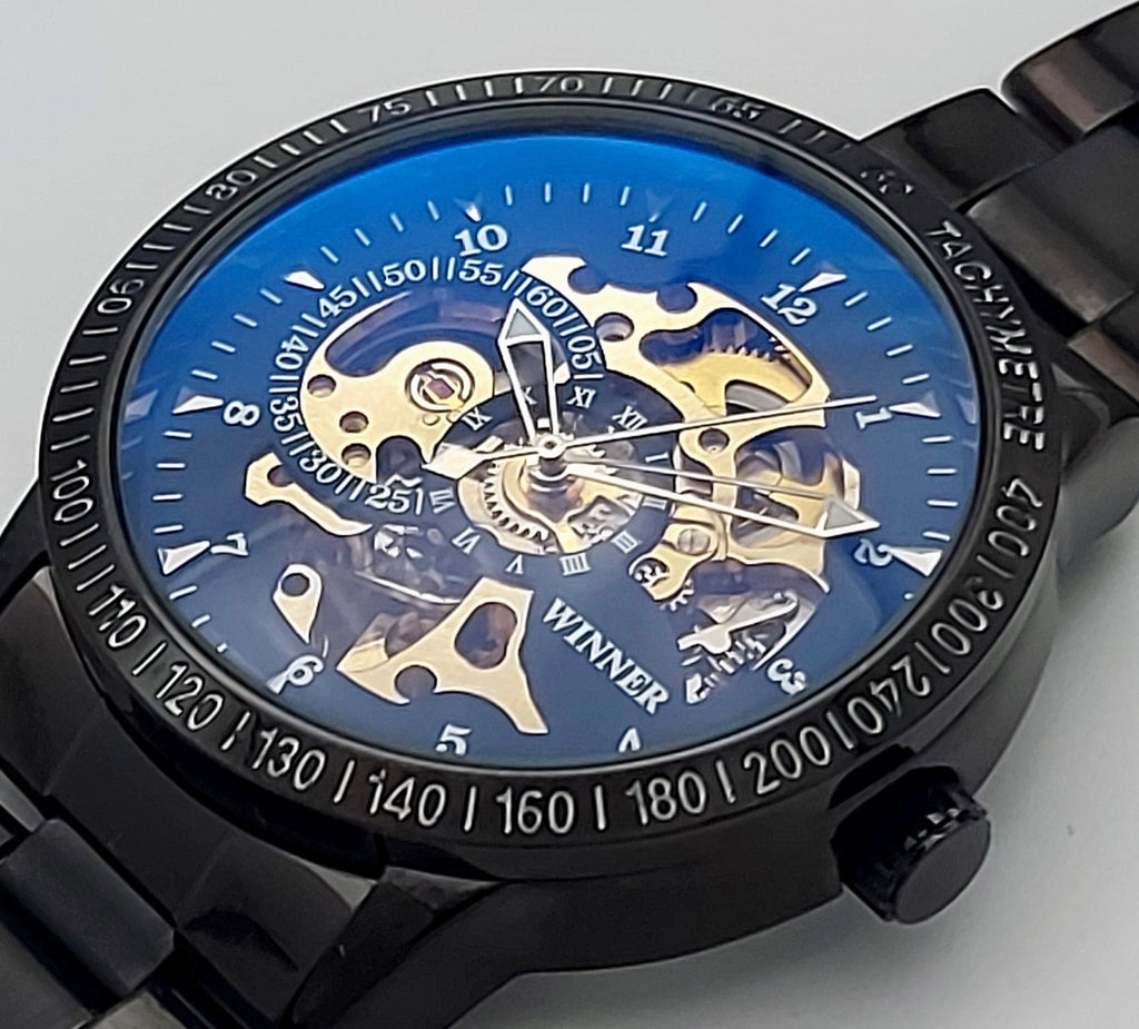 Winner Herren Uhr Automatik Armbanduhr Schwarz Skelettuhr 42mm Luxus Design0