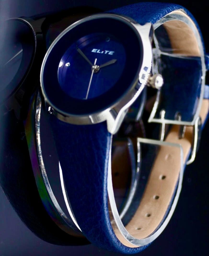 Elite Damen Frauen Armband Uhr Blau Silber Farben Damenuhr Mineralglas Strass 020