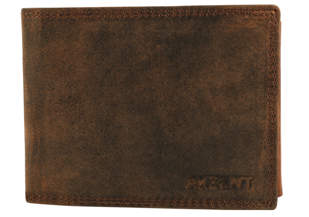 Akzent Leder Geldbörse Echtleder Portemonnaie Geldbeutel 9 X 12 CM Braun RFID 21