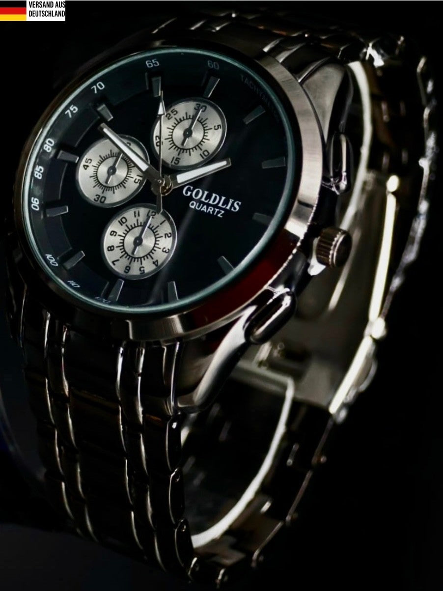 Mega Edle Herren Armband Männer Uhr  Schwarz Keramik-Optik  Chrono-Look NEU0