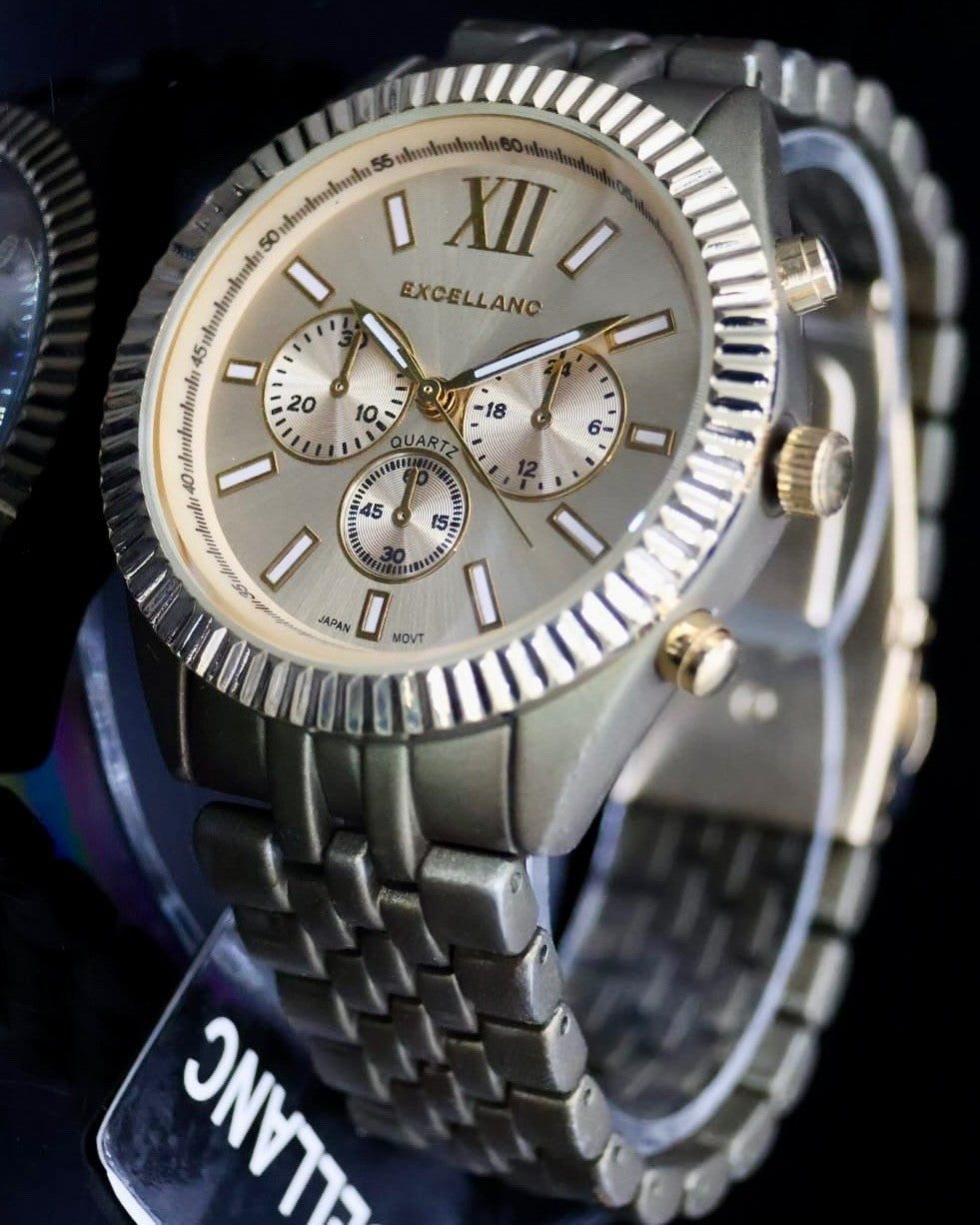 Excellanc Damen Frauen Armband Uhr Gold Farbig Damenuhr Mineralglas Chrono-Look2