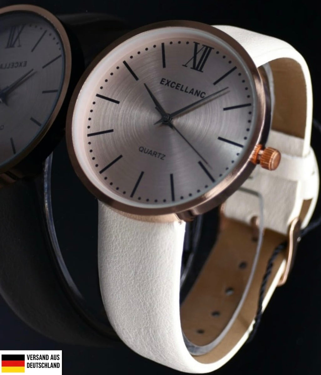 Excellanc Frauen Damen Armband Uhr Weiß Rosé Farben Damenuhr Mineralglas *NEU*0