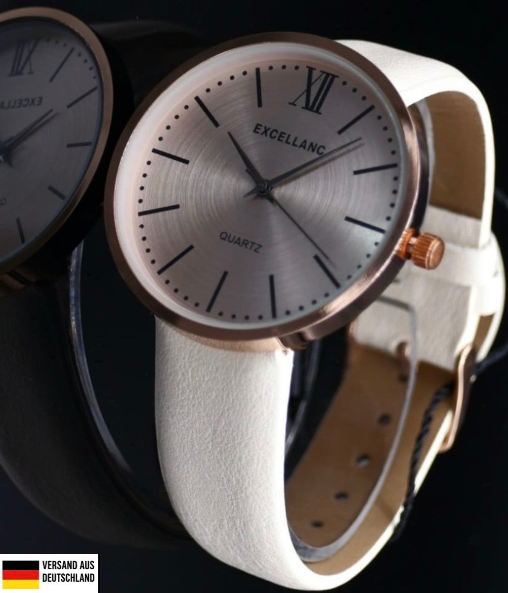 Excellanc Frauen Damen Armband Uhr Weiß Rosé Farben Damenuhr Mineralglas *NEU*0