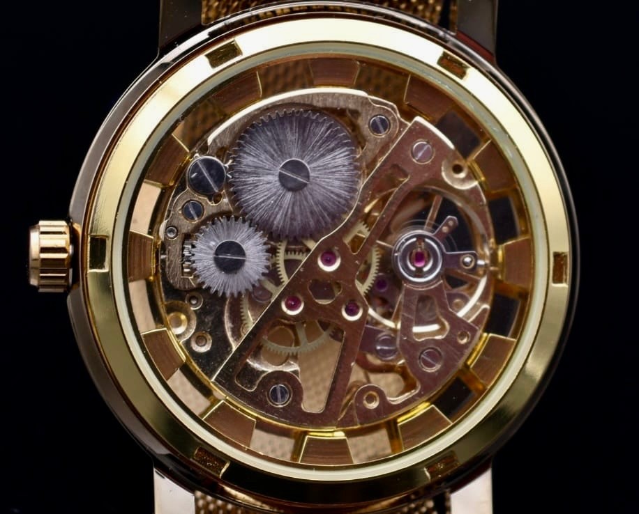 Elegante Herren Männer Automatik Uhr Gold Farben mit goldenem Mesh Band NEU3