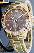 Excellanc Damen Frauen Armband Uhr Braun Gold Farben Damenuhr Chrono-Look Strass0