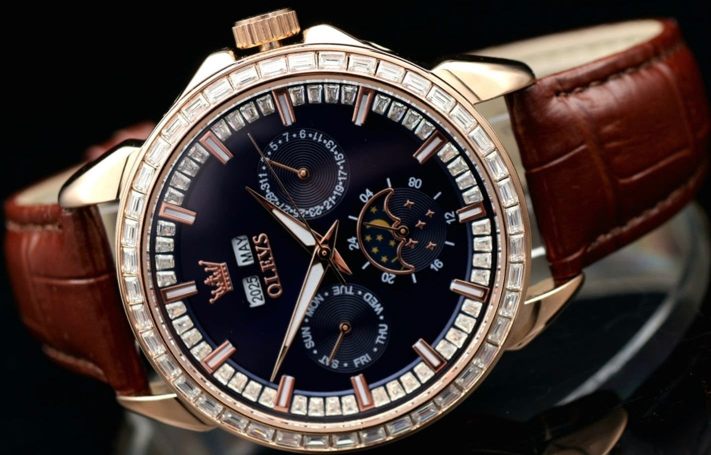 OLEVS Automatik Herren Männer Armband Uhr Leder Herrenuhr Schwarz Braun Farben1