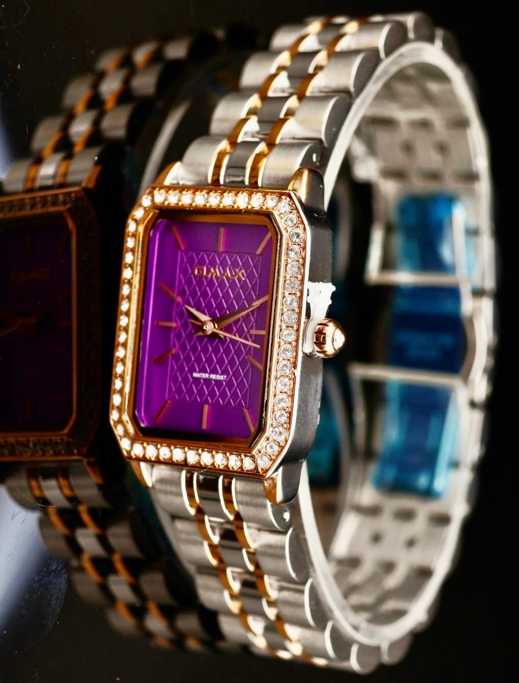 Mega Edle Omax Damen Armband Uhr  Bicolor Damenuhr Strass IP Veredelt * NEU*0