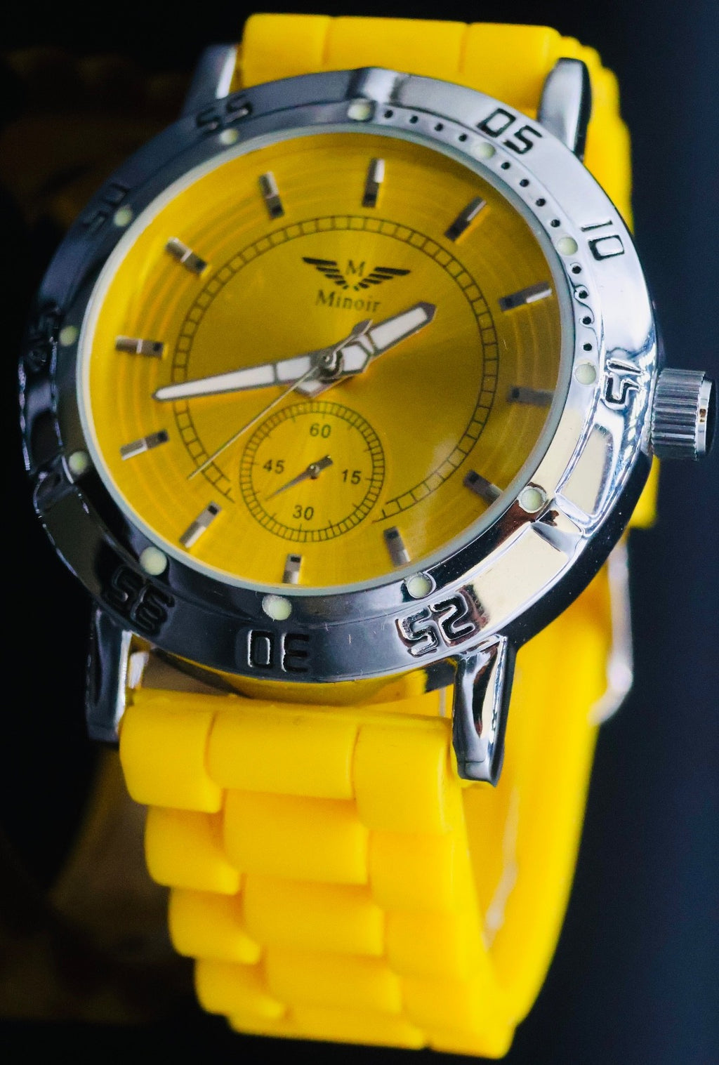 Mega Edle Herren Uhr Automatikuhr Armbanduhr Minoir im sportlichen Design Gelb1