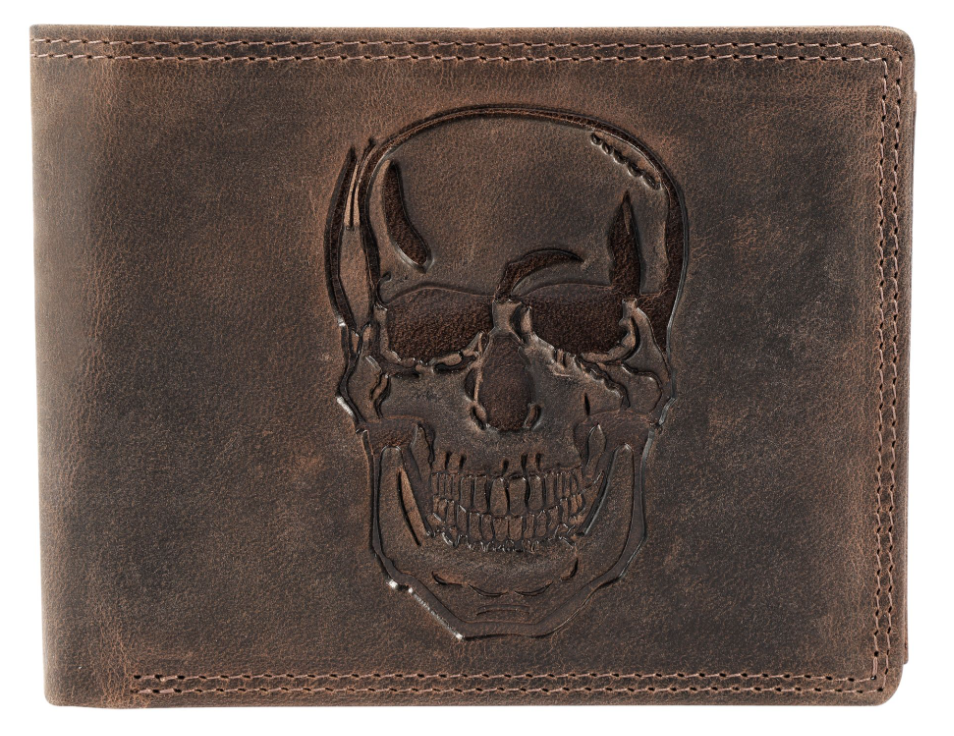 Akzent Leder Geldbörse RFID Echtleder Portemonnaie Geldbeutel Totenkopf Braun 20