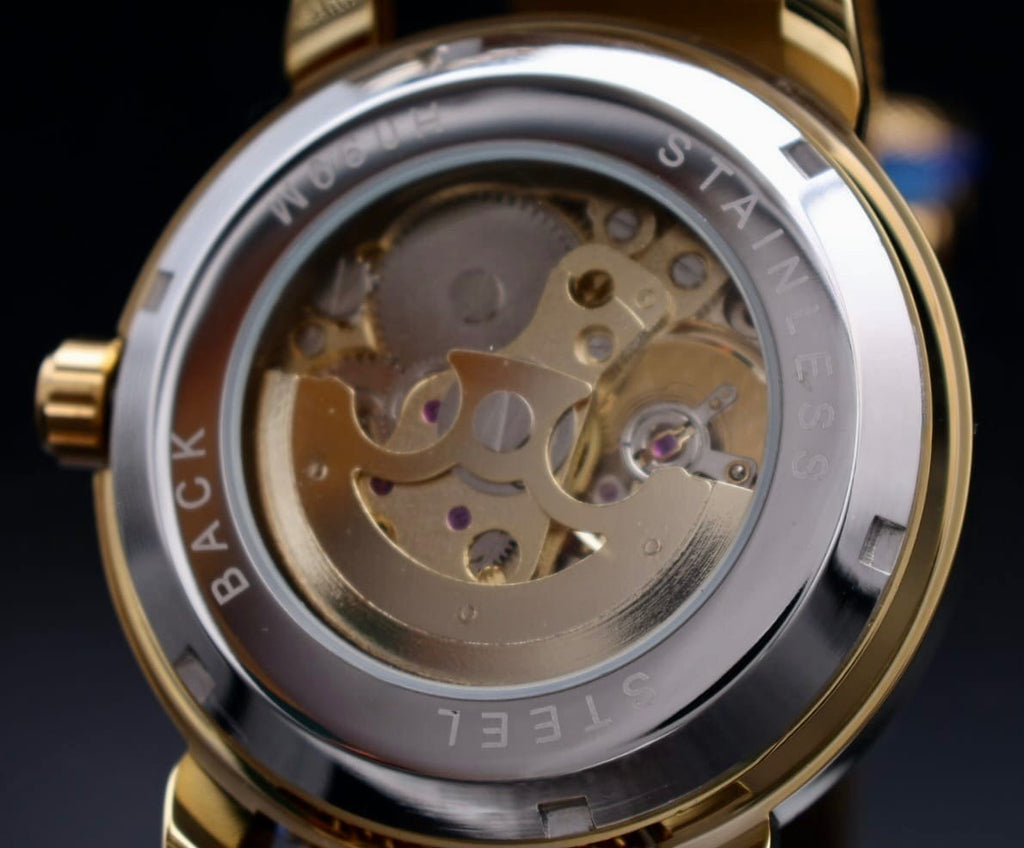 T-Winner Herren Automatikuhr Mechanisch Skelett Uhr Gold Farben Melanaise-Band2