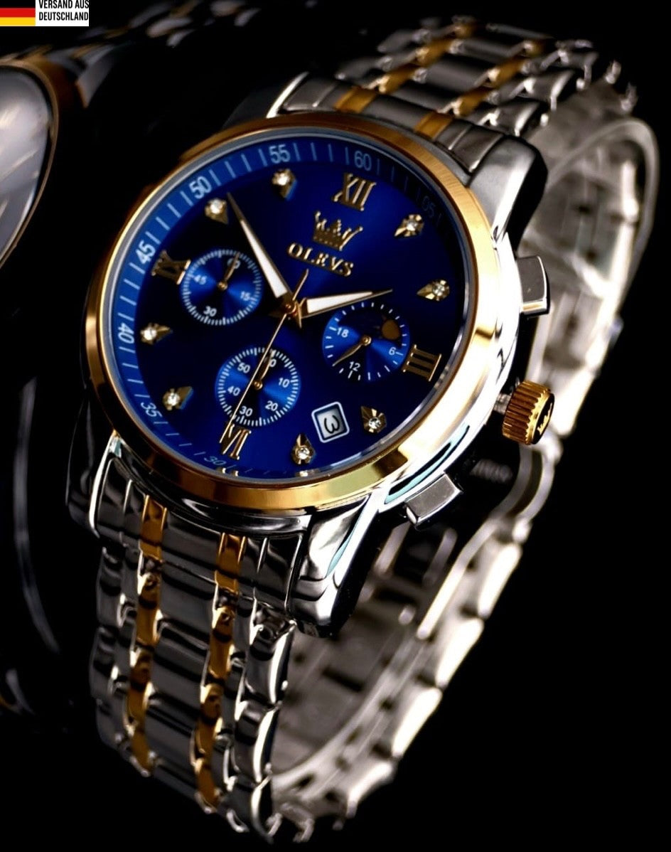 Herren Männer Armband Uhr Chronograph Stoppuhr Datum Bicolor NEU * 430