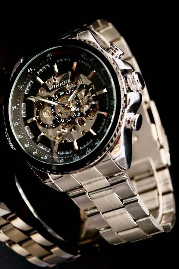 Winner Automatik Herren Uhr - Edelstahl Silber Farben Herrenuhr Leuchtzeiger Top0
