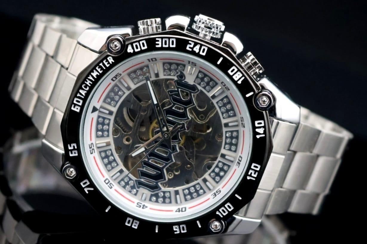 Winner Herren Uhr Automatik Armbanduhr Silber Farben Skelettuhr 48mm0