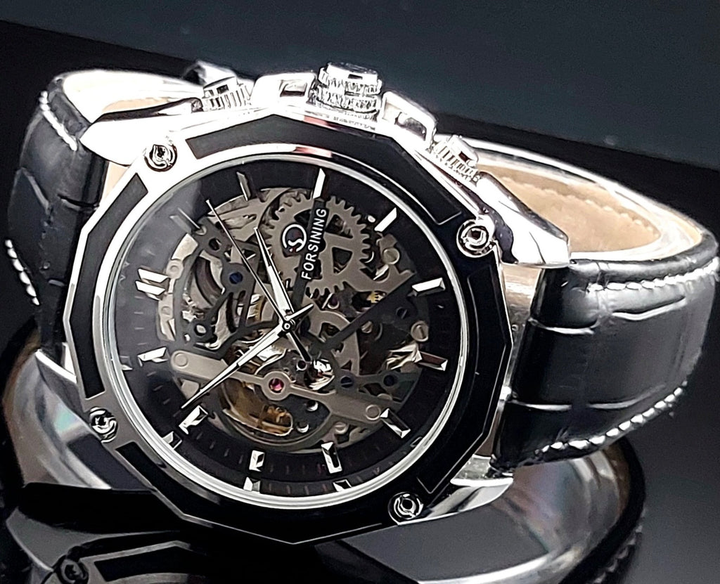 FORSINING - AUTOMATIK - HERREN - UHR - SKELETTUHR - LEDERBAND - NEU - 46MM1