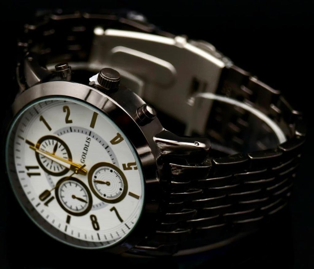 Herren Armband Männer Uhr Schwarz Farben Chrono Look Quarz *NEU * 431