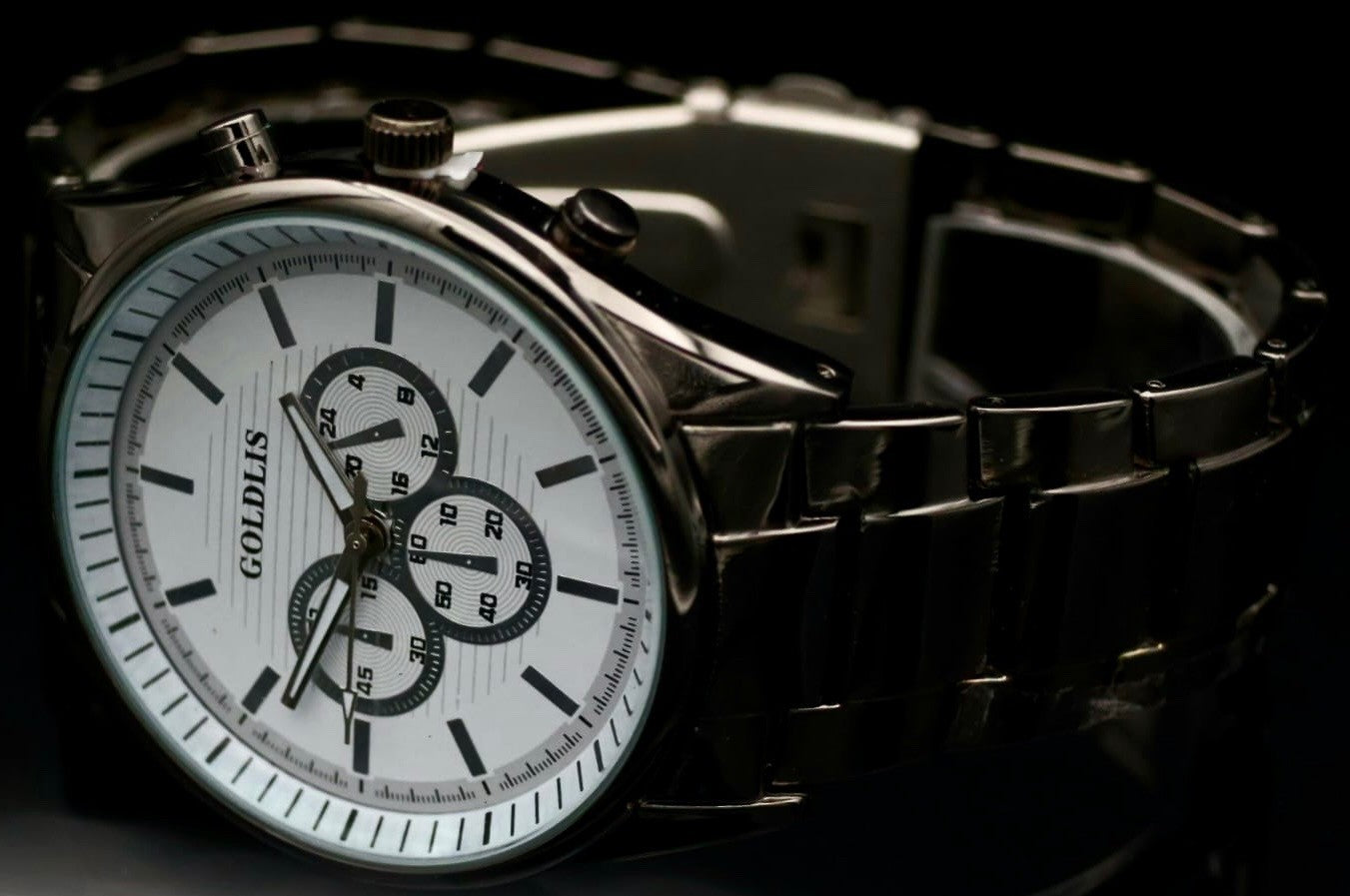 Herren Armband Männer Uhr Schwarz Keramik Look Chrono Look ¨1