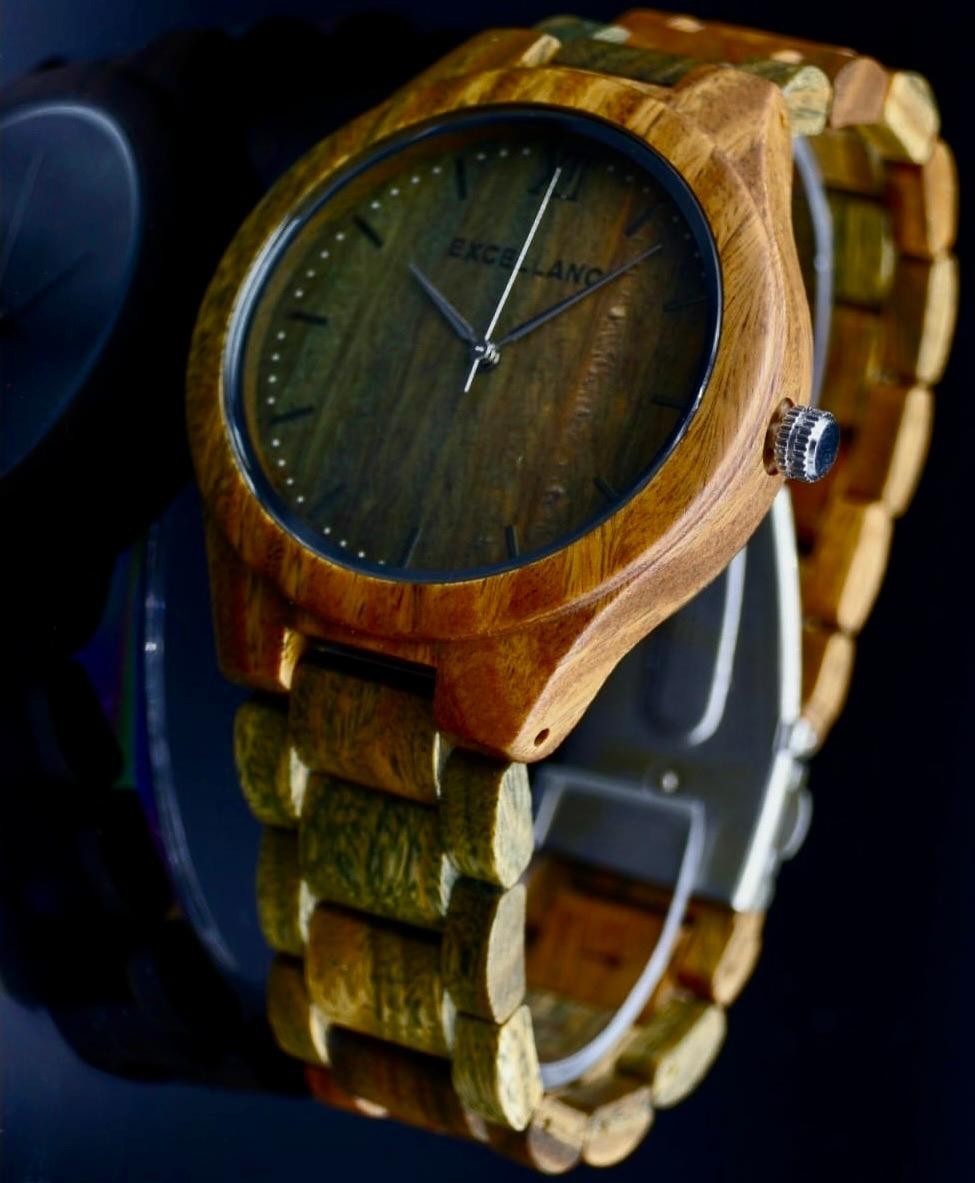 Excellanc Herren Männer Holz Armband Uhr Holzfarben Herrenuhr aus Walnussholz0