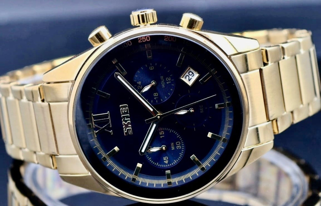 SKM - HERREN - UHR - CHRONOGRAPH - DATUM - STOPPUHR - EDELSTAHL - GOLDFARBEN1