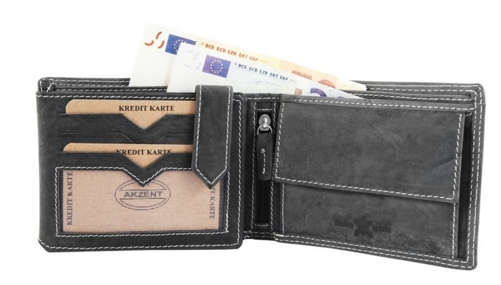 Akzent Rinds Leder Geldbörse Echtleder Portemonnaie Geldbeutel 12 X 10 CM Grau1