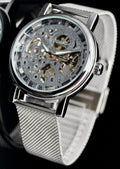 Elegante Herren Männer Automatik Uhr Silber Farben mit silbernem Mesh Band NEU0